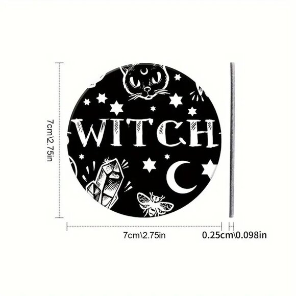 Witch-Themed Car Coasters - Set Of 2 - Moon & Stars Design - Round - Picture 12 of 12